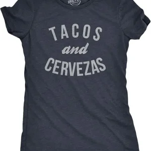 Womens Tacos Shirts Funny Mexican Tees with Tacos and Cervezas Cool Vintage Graphic Tees with Cute Sayings