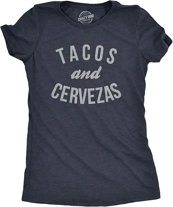 Womens Tacos Shirts Funny Mexican Tees with Tacos and Cervezas Cool Vintage Graphic Tees with Cute Sayings
